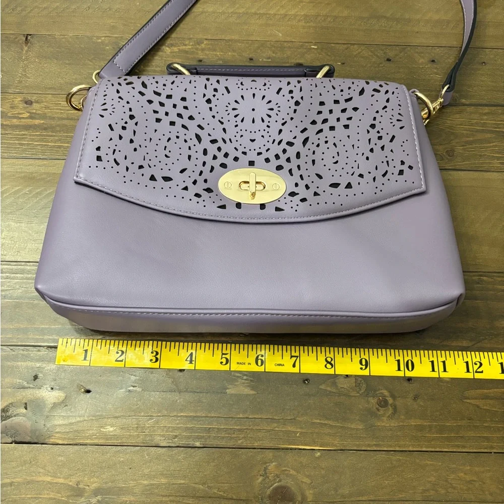 Mellow World Quinn Perforated Crossbody Bag in Dusty Lavender Faux Leather